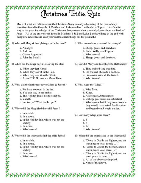 Free Christmas Trivia Questions And Answers Printable Printable