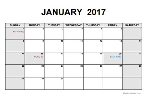 2017 Free Printable Monthly Calendar Free Printable M