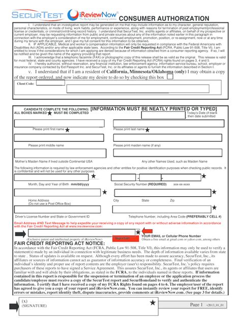 Fillable Online Ireviewnow Consumer Authorization 2013docx Fax Email