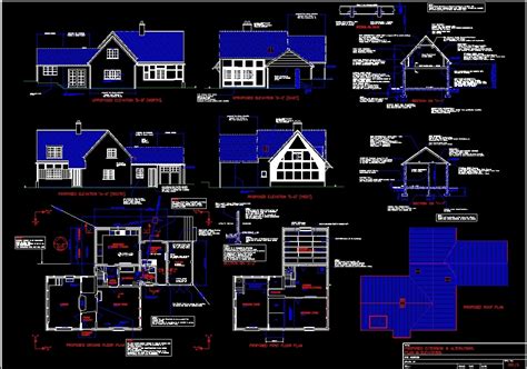 Autocad Drawing Of Residence House With Elevations Country House Plan