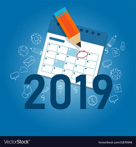 2019 Business Calendar Writing Work Target Vector Image