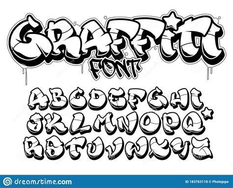 Graffiti Style Font Isolated Black Outline Vector Alphabet Stock