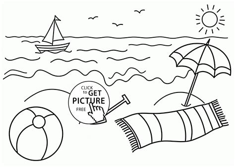Small Boat And Beach Coloring Page For Kids Seasons Coloring
