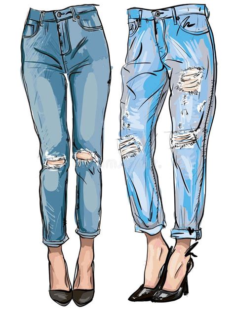 Illustration Of Blue Jeans With Embroidery For Your Design Stock