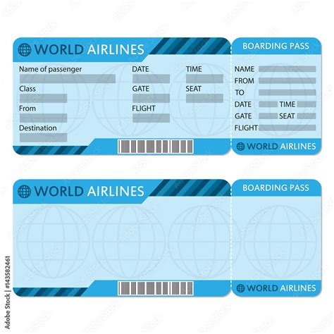 Airline Or Plane Ticket Template Boarding Pass Blank And Airplane