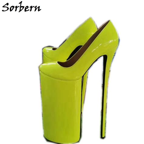Sorbern 12 Inch High Heel Pumps Women Neno Yellow Slip On Extreme High