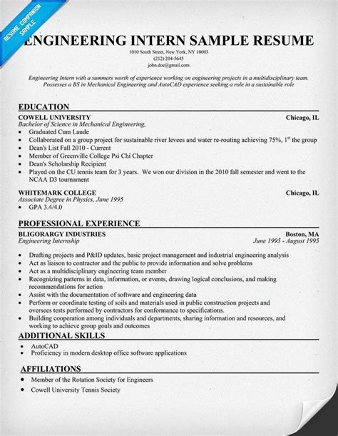 By downloading this freshers civil engineer cv format you will definately save your most valuable time. Engineering #Intern Resume Example (resumecompanion.com ...