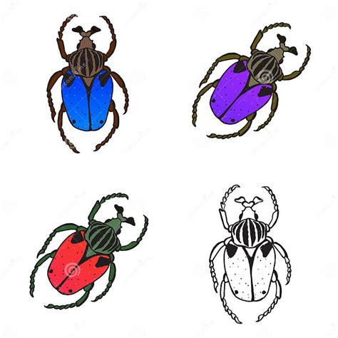 Bright Vector Set With Colorful Bugs Drawing Of Beetles Stock Vector