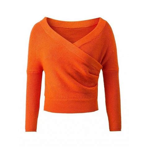 orange wrap front v neck cropped knit jumper 38 liked on polyvore featuring tops sweaters