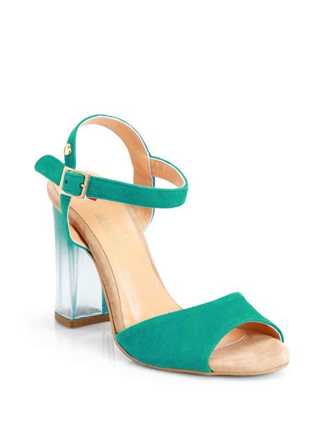 Love Moschino Suede Luciteheel Sandals In Green Green Multi Lyst