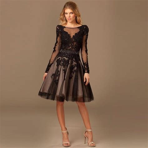Modern Long Sleeve Cocktail Dresses Tulle Lace Evening Party Dresses