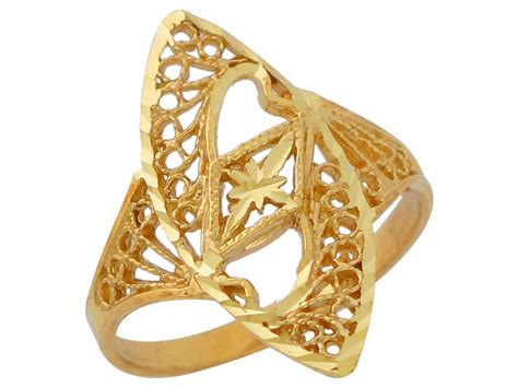 10k Or 14k Yellow Gold Filigree Ladies Ring With Hearts Ebay