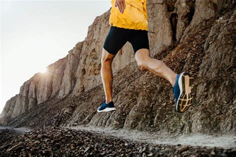 Man Athlete Running On Mountain Trail Stock Image Image Of Rock