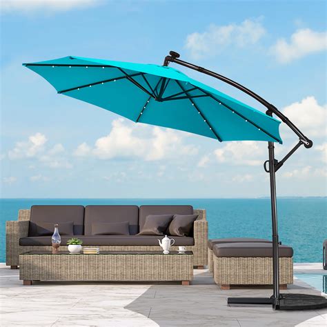 Costway 10ft Outdoor Offset Umbrella Solar Powered Led 360degree