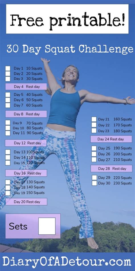 30 Day Squat Challenge With Targets For Each Day And Free Printable Squat Challenge For