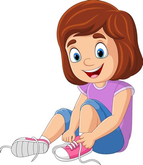 Cartoon Little Girl Tie Shoe Shoelace 8733606 Vector Art At Vecteezy