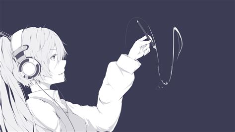 Wallpaper Only White Headphones Anime Girl Drawing Resolution