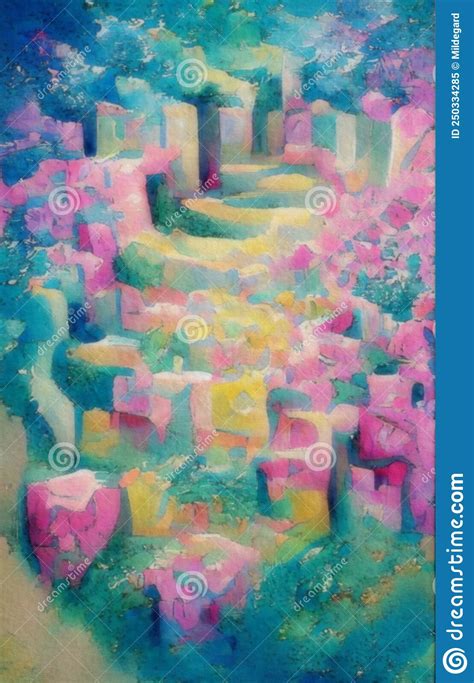 Flowery Maze Abstract Watercolor Painting Stock Illustration