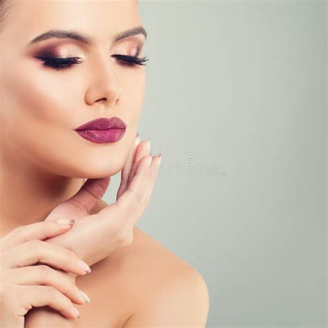 Fashion Portrait Of Beautiful Model Woman With Perfect Makeup Stock