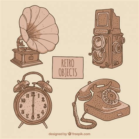 Free Vector Pack Four Sketches Of Vintage Objects