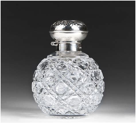 Cut Glass English Perfume Bottle With Sterling Silver Top