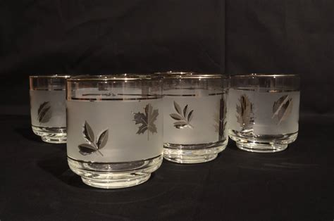 Vintage Silver Leaf Foliage Hostess Glassware By Libby 9oz Old Fashioned Glasses Set Of Eight