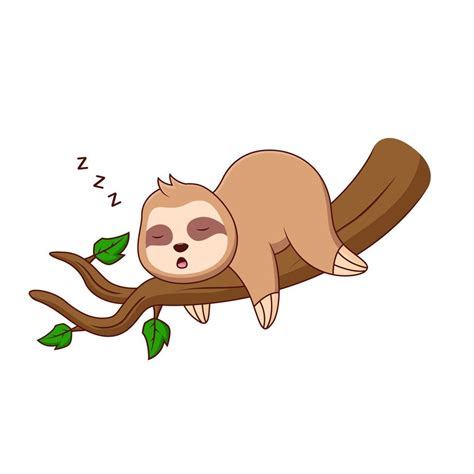 Cute Cartoon Sloth Sleeping On A Branch Vector Illustration Cartoon