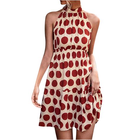 ️ women s polka dot mini dress summer beach sleeveless v neck swing sundress us