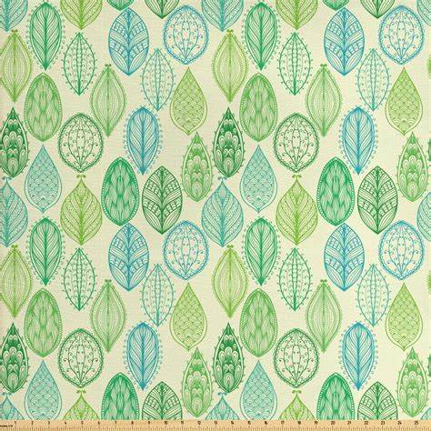Nature Fabric By The Yard Hand Drawn Vintage Style Ornamental Leaves