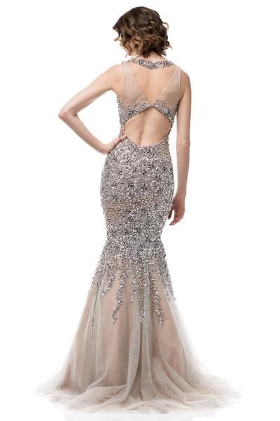 bling   silver embellished mermaid tulle evening gown prom dress