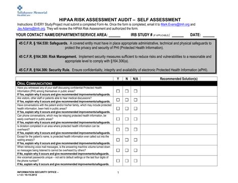 Form E Hipaa Risk Assessment Survey In Hipaa Risk Assessment Template