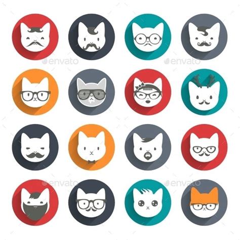 Stylized Animal Avatar Set Of Cats Vector Free Animal Silhouette
