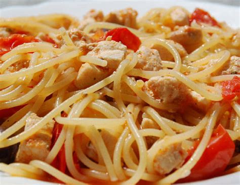 Canned tuna with tomato and pasta a typical Italian food product ...