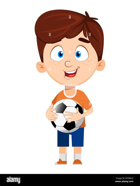 Boy Cartoon Character Cute Funny Child Holding Soccer Ball Fun