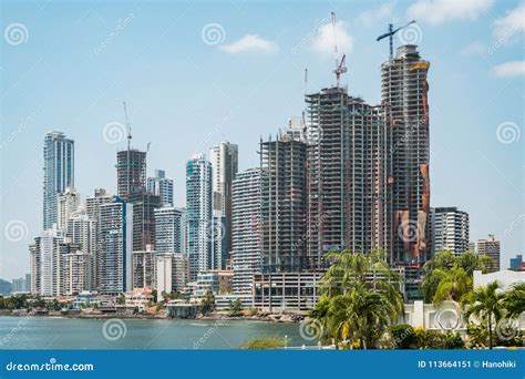 Skyscraper Building Construction Site Downtown Panamas City Sky Stock