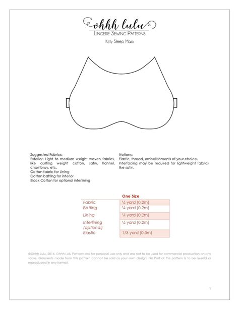 Please click to download and print separately. Free Kitty Sleep Mask PDF Sewing Pattern - Ohhh Lulu