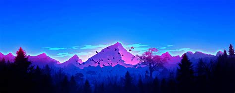 Download 1200x480 Neon Purple Mountains Wallpaper