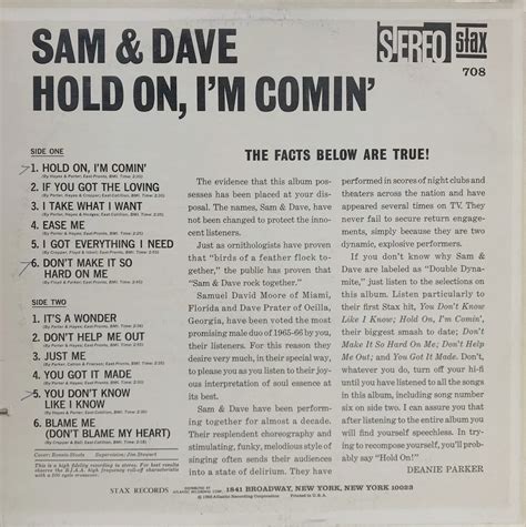 Rien Que Des Vinyls Sam And Dave 1966 Us Stax 708 Hold On Im