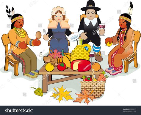 Illustration Thanksgiving Day Pilgrims And Native American Couple