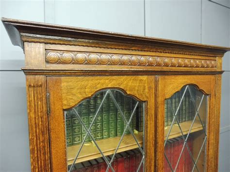Oak Bookcase With Leaded Glass Doors 639284 Uk