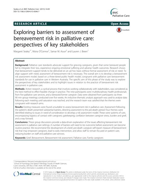 exploring barriers  assessment  bereavement risk