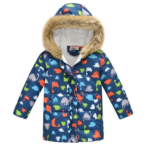 Toddler Kids Boy Dinosaurs Cotton Padded Thicken Warm Fur Hooded Long