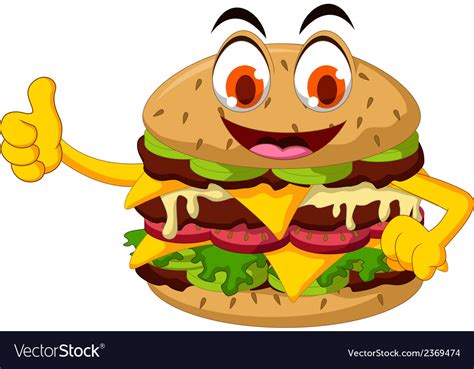 Cute Cartoon Burger Thumb Up Royalty Free Vector Image