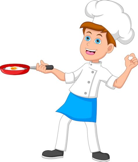 Cartoon Koch Junge Mit Einem Spiegelei Premium Vektor