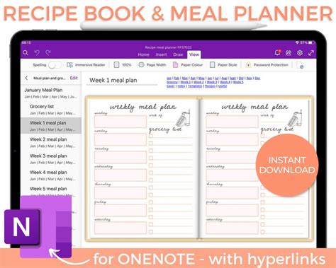 Onenote Meal Planner Digital Recipe Book Templates Cookbook Etsy