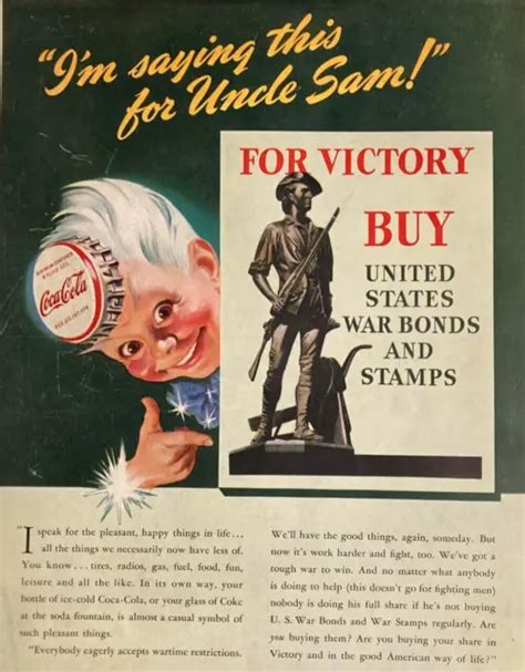 1943 Coca Cola War Bonds Stamps Wwii Era Ephemera Vintage Print Ad 14