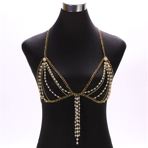 Beurself Sexy Tassel Pearl Body Chain For Women Wearing Bra Chain
