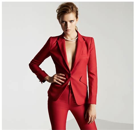 Womens Custom Made Red Wear Ladies Suit Slim Fashion Career