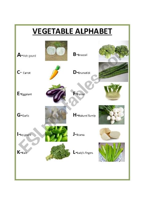 Vegetable Alphabet Esl Worksheet By Barsa