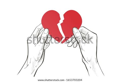 Two Hands Holding Tearing Red Heart Stock Vector Royalty Free